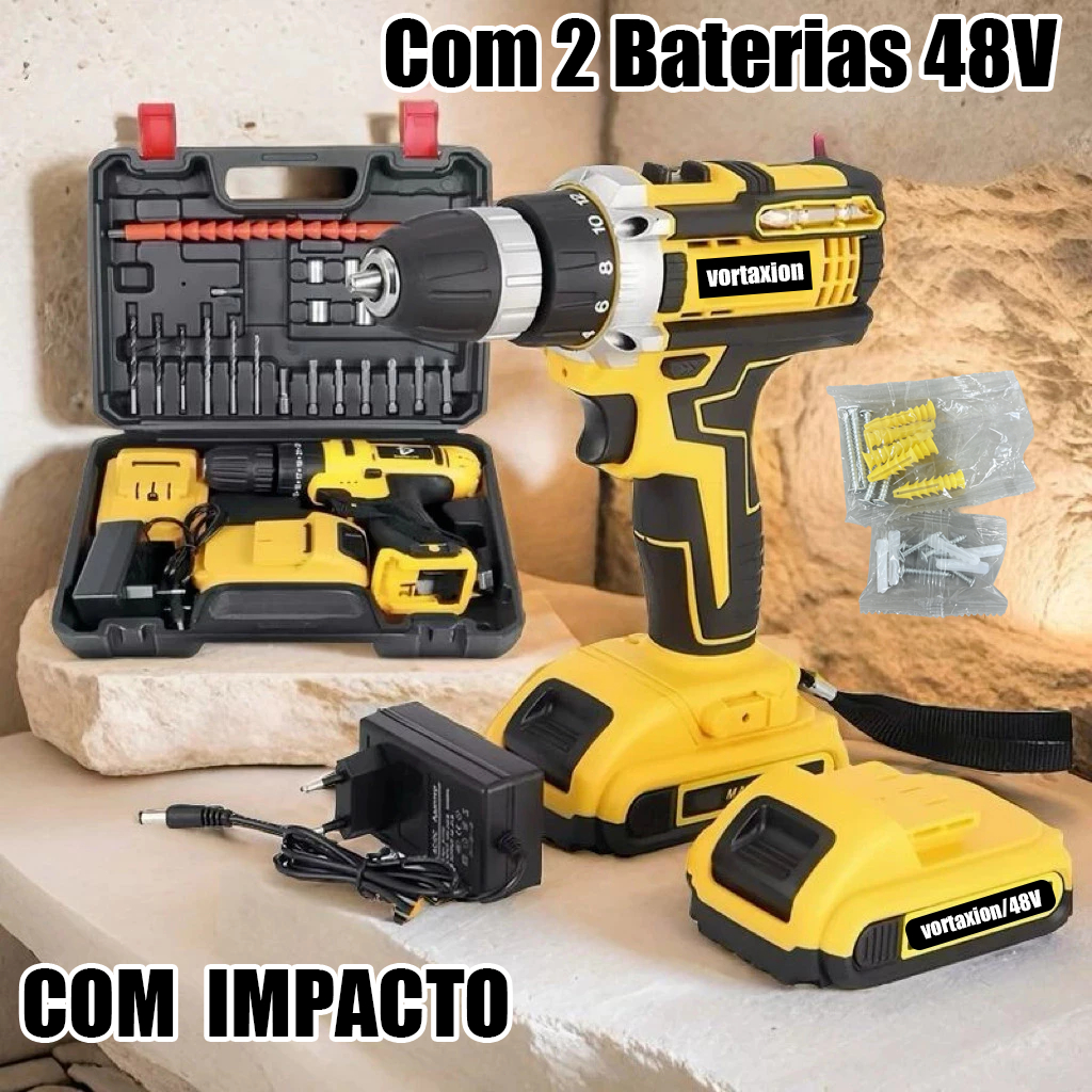 48V Professional Drill Driver Complete Kit 2 48v Batteries Adjustable Torque Steel Drilling