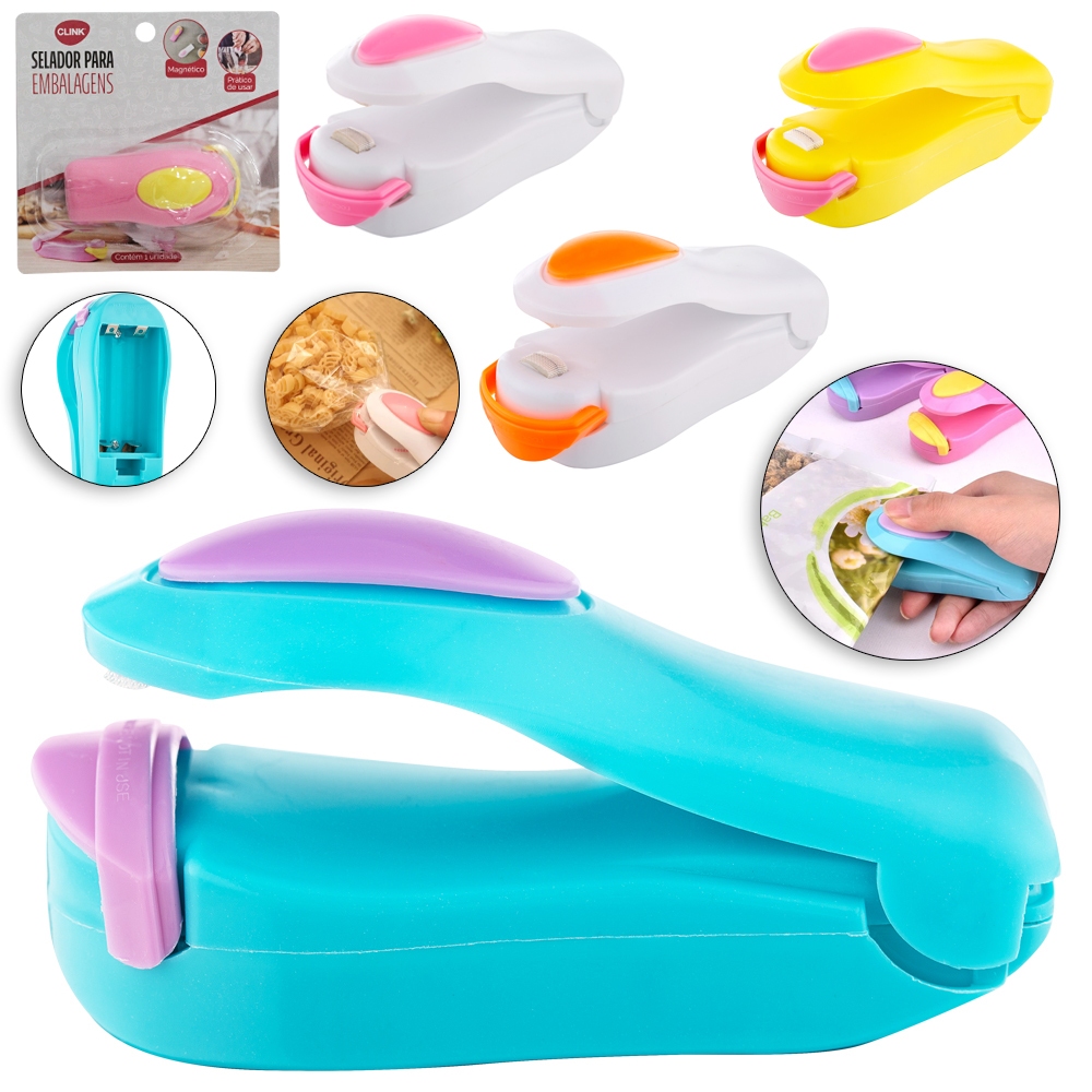 Mini Seladora Lacra Veda Embalagem De Plastico Multiuso Portatil Magnetico (Pilhas Incluidas)