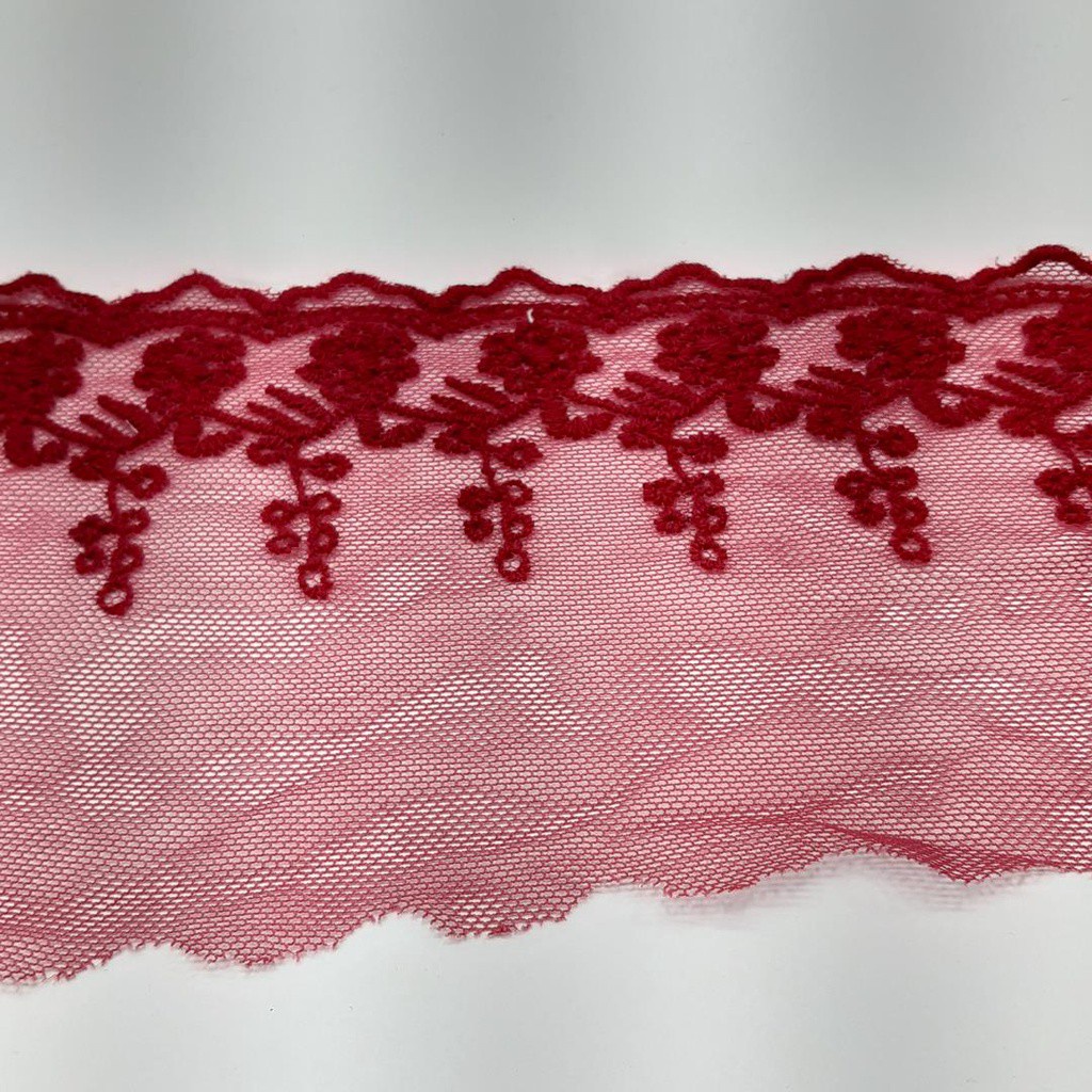 Renda Bordado Ingles em Tule 11cm larg Rosa Escuro o metro 8768 001 135Q1