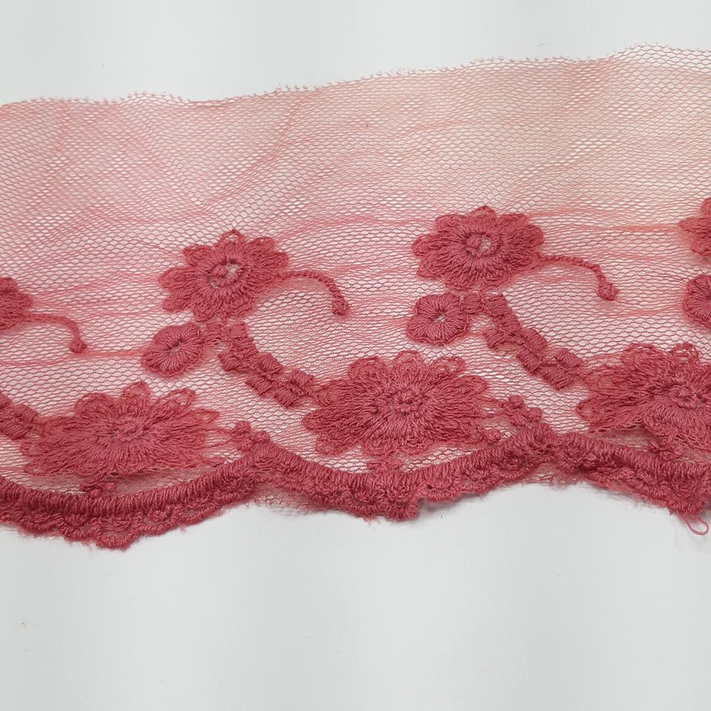 Renda Bordado Ingles em Tule 12cm larg Rosa o metro 8767 001 135Q1