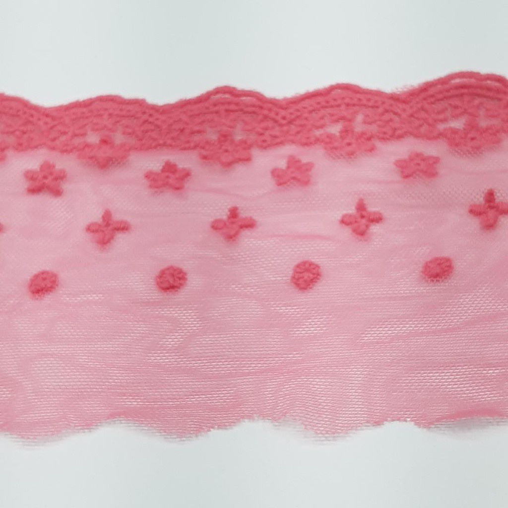 Renda Bordado Ingles em Tule 9cm larg Rosa o metro 8769 001 135Q1