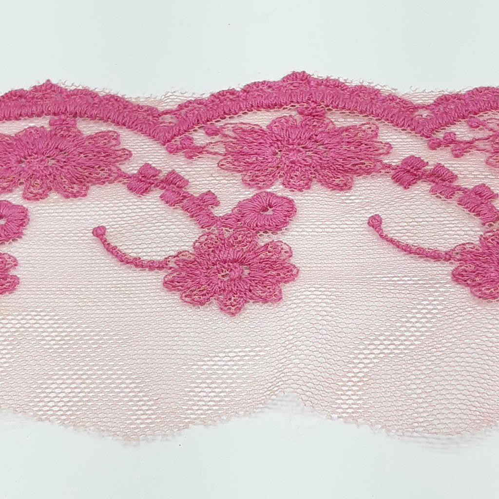 Renda Bordado Ingles em Tule 9cm larg Rosa o metro 8770 001 137S19