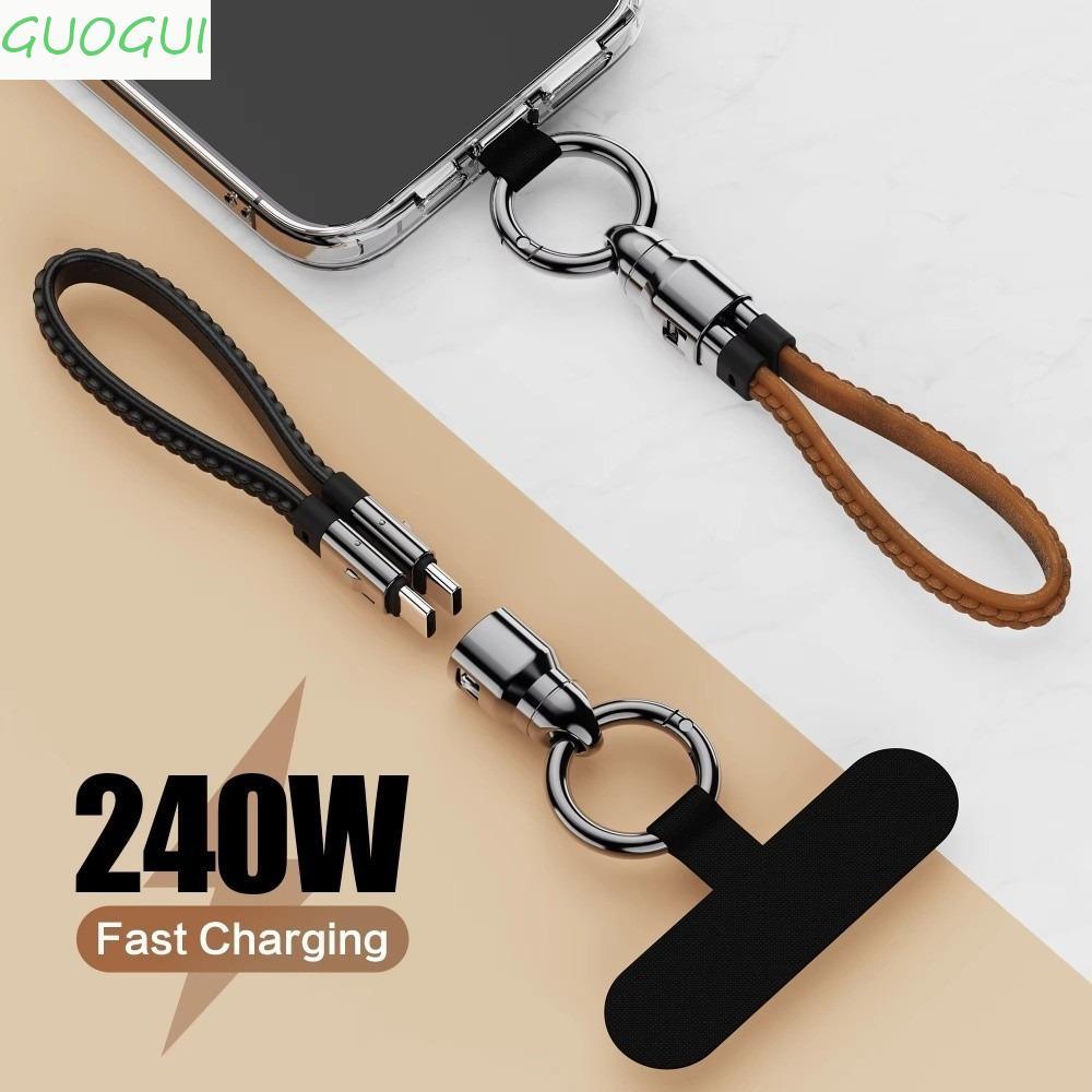 Cabo GUOGUI USB C , De Carregamento Rápido Para Chaveiro Com Cordão De Couro De 240 W Portátil De Liso
