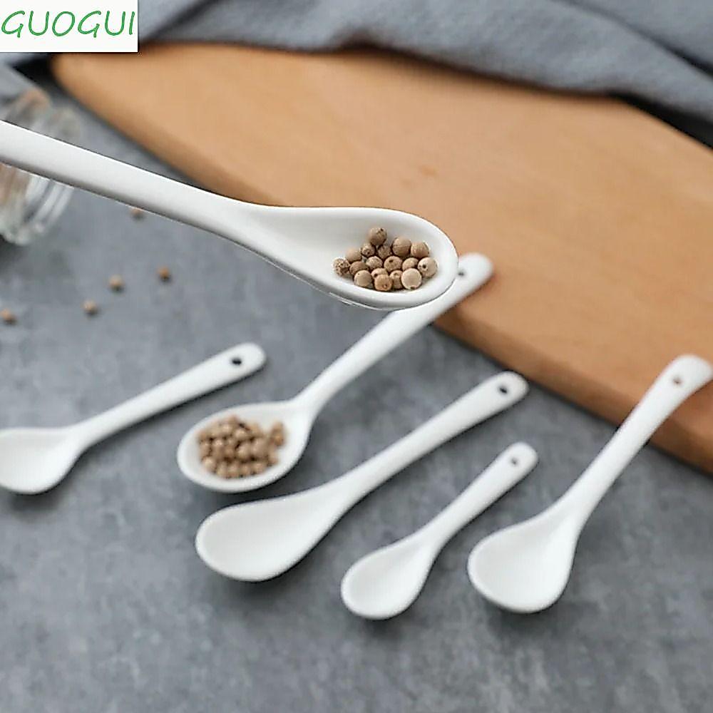 Colheres De Cabo Longo GUOGUI , Mini Colher De Agitação De Cerâmica , Talheres Criativos Café Branco Sorvete