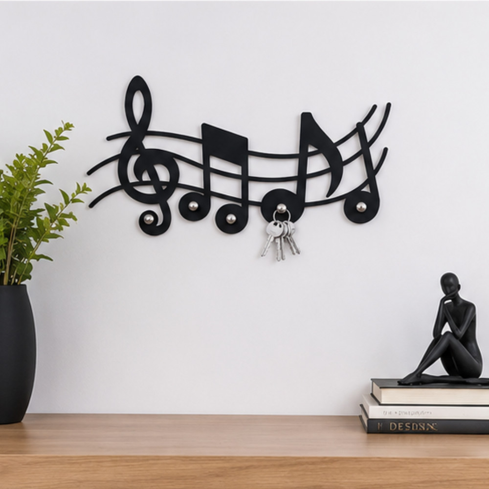 Aplique Porta Chaves Decorativo Parede Notas Musicais Musica Decorativo Sala