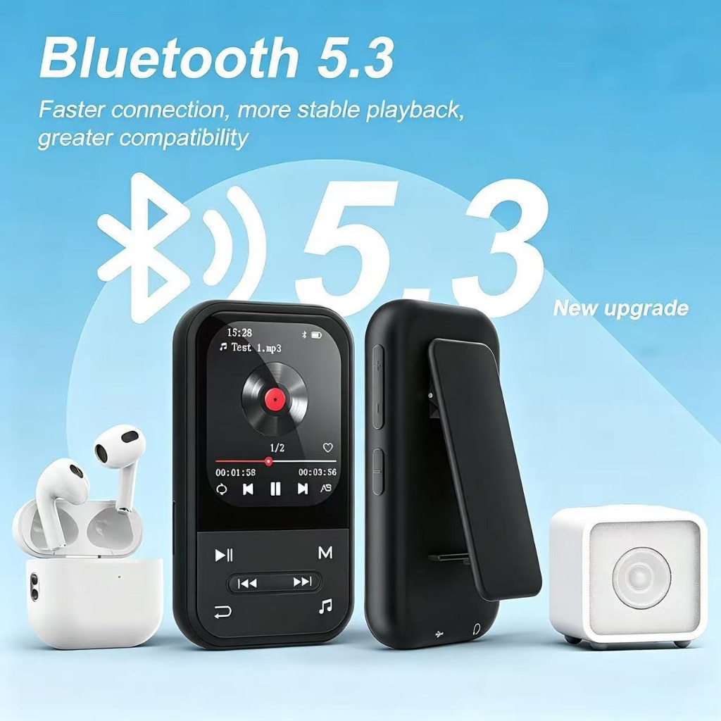 Leitor De Música Esportiva Bluetooth 5.3 Com Clipe Traseiro Suporte Para Chave De Um Toque Expansão TF Áudio Digital Por