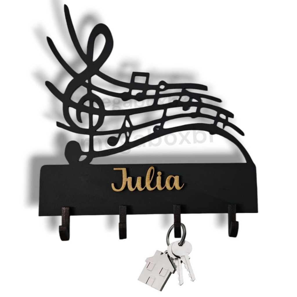 Porta Chaves Musical Com Nome Personalizado - Música Temático 20x20