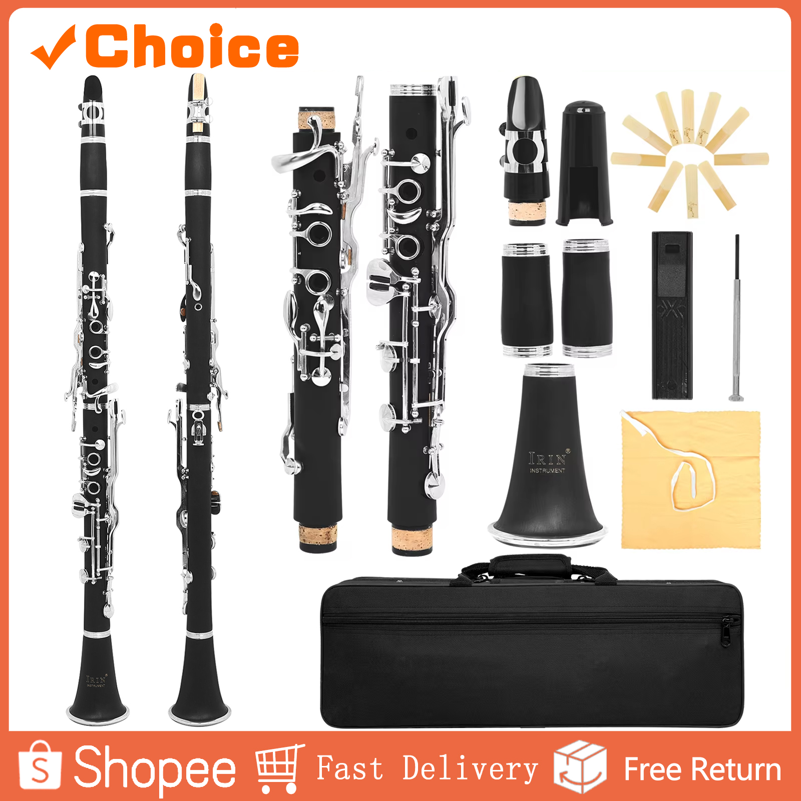 IRIN IN590 G Chave Clarinete 17 Profissional Instrumento De Sopro Baquelite Madeira Com Caixa Reed Para Músicos Realizar