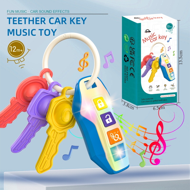 Chave de Dentição de Música para Bebês, Brinquedo Musical com Luz LED e Silicone Macio, Modo de Aprendizagem, Presentes