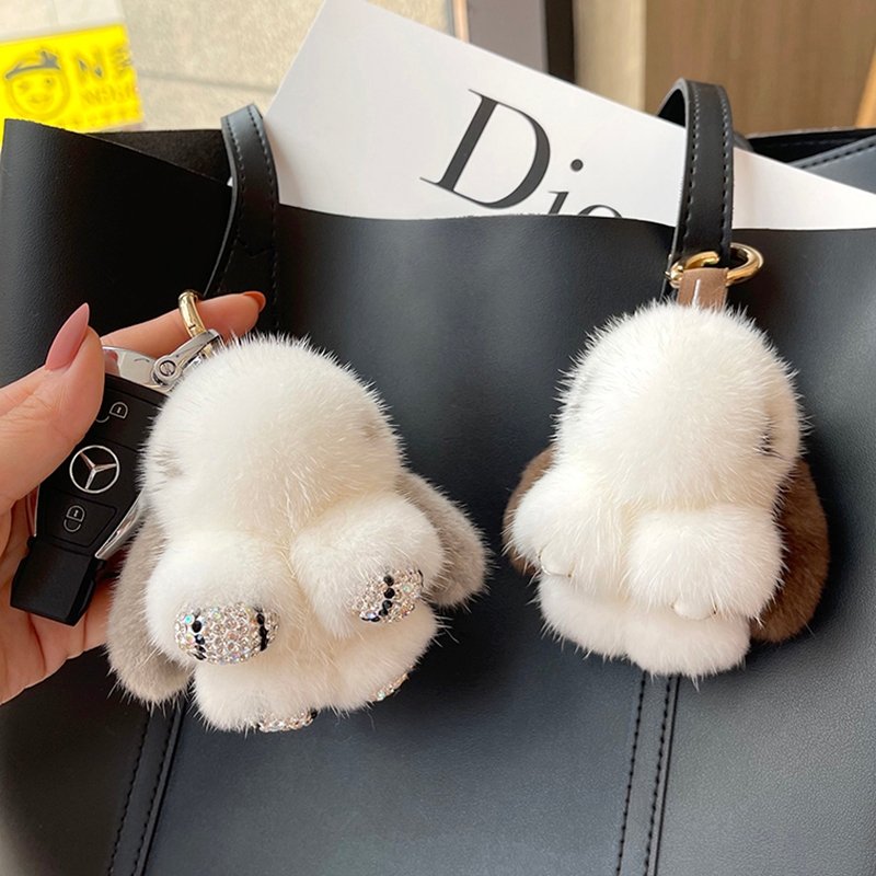 Cute women rabbit mink fur pouch luxury decoration dead rabbit doll cloth d5QB