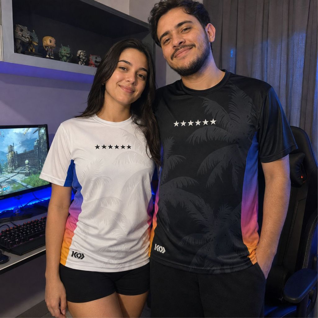 Camiseta GTA 6 Estrelas de Procurado VI Masculina e Feminina Conjunto Casal Gamer Video Game