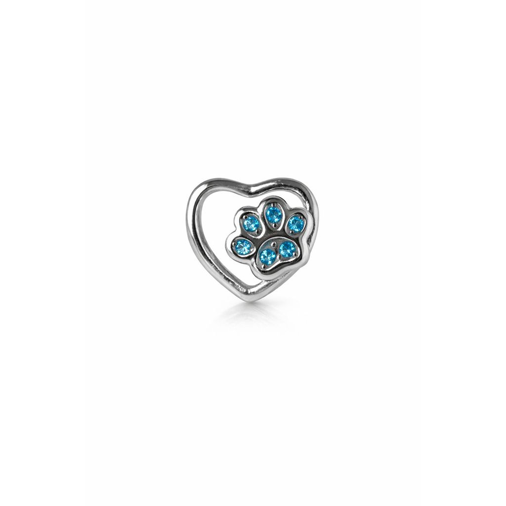 Berloque Separador Coração Patinha Azul Vazado Cravejado Zircônia Em Aço Inox