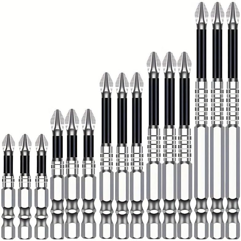 QTG 15-Piece Magnetic Screwdriver Bit Set – K5 Impact Resistant Phillips Bits in 50mm, 65mm, 70mm, 90mm & 150mm Lengths