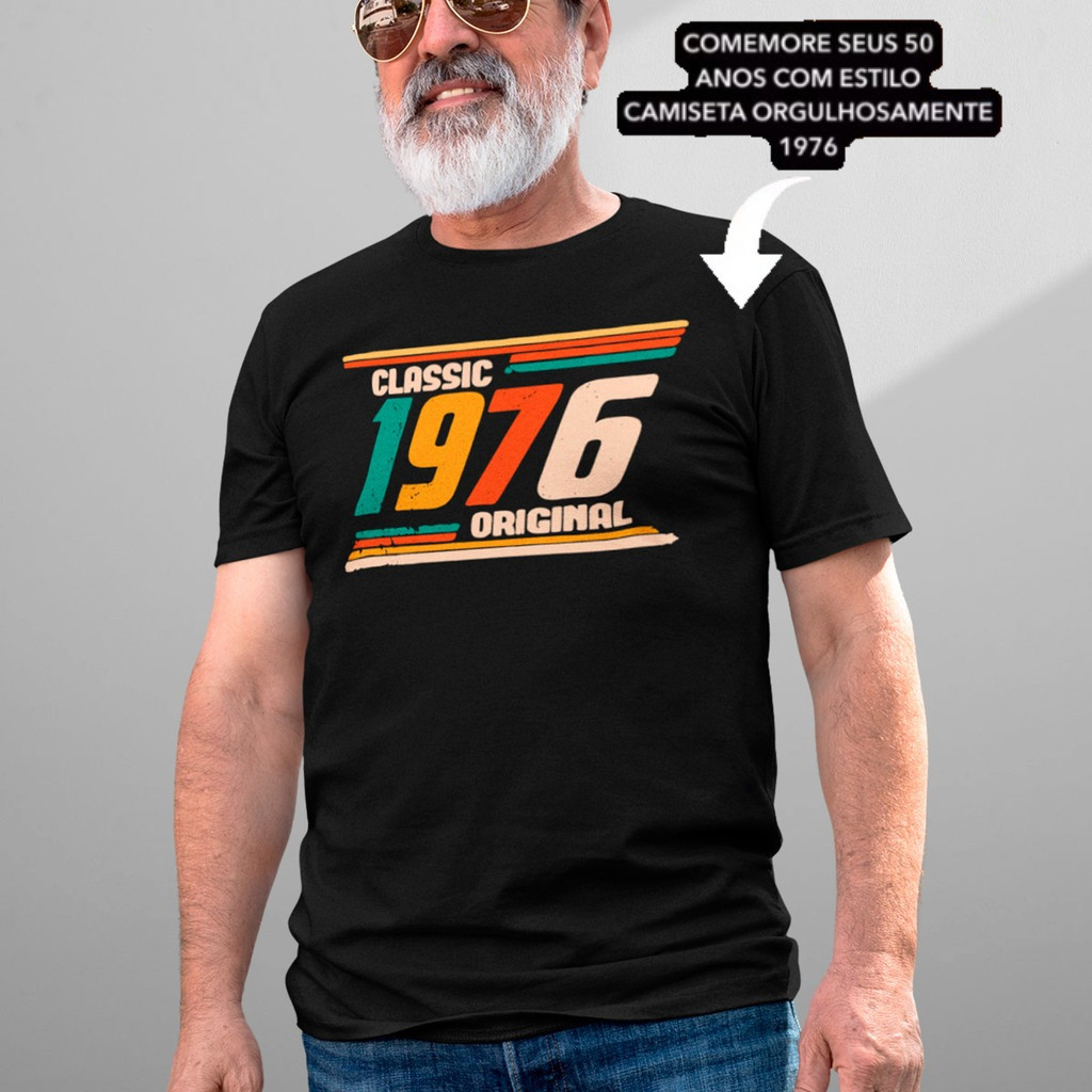 Camiseta Personalizada Estampa 1976 Classic Original Vintage 50 Anos 100% Algodão Masculina Casual