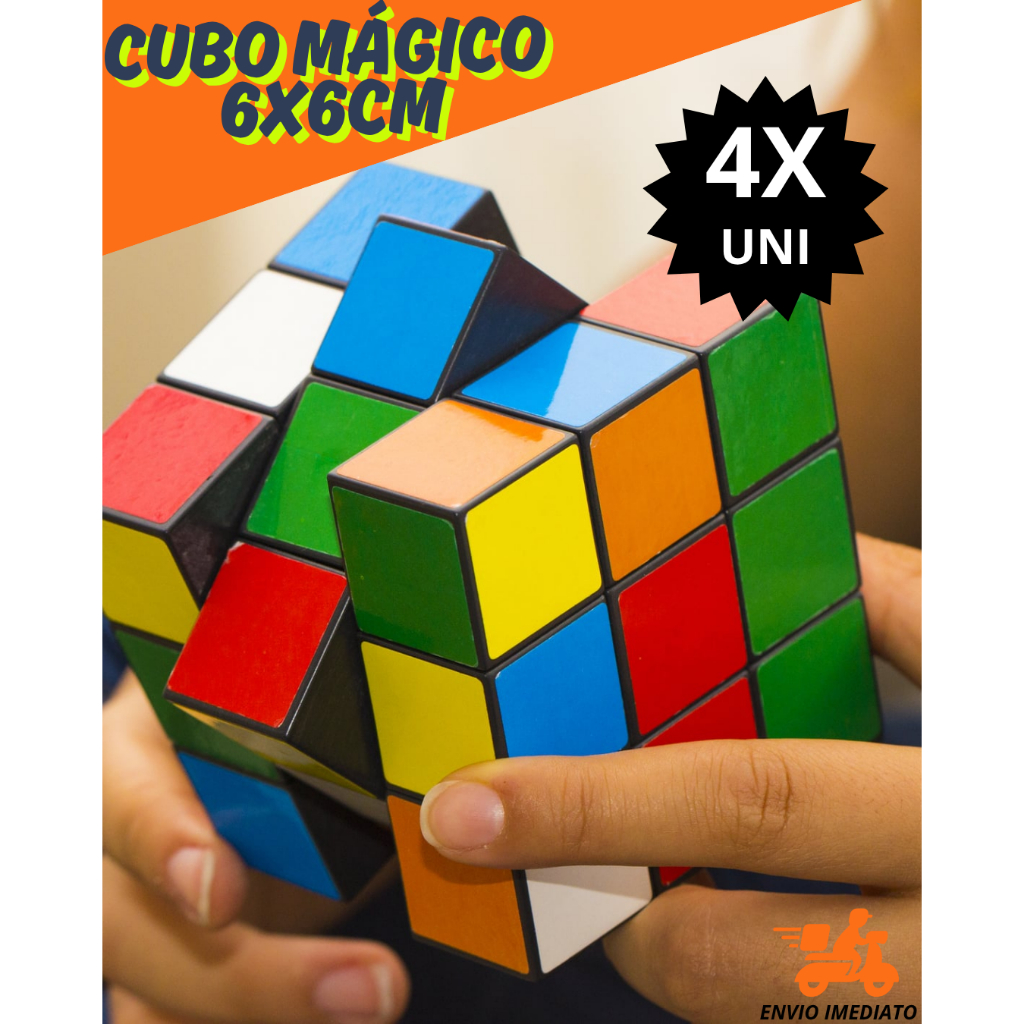 Cubo Mágico Tamanho 6x6 Colorido Kit 4 Peças Brinquedo Criança e Adolescente Raciocínio Lógico