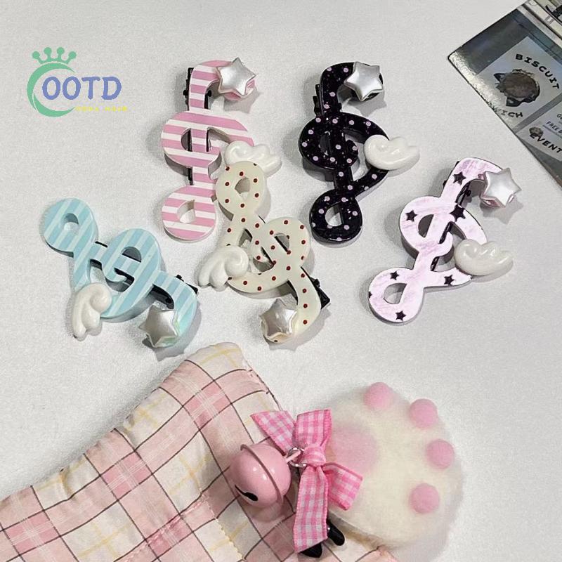 Moda Hoje Kawaii Trendy Star Símbolo Musical Asa Grampo De Cabelo Y2K INS Estilo Único Listrado Clipe Lateral Franja Ace