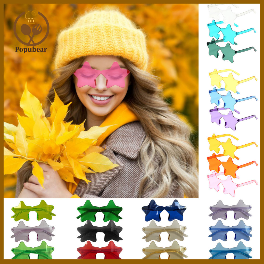 Star Shape Sunglasses Reinforced Alloy Hinge 3 Pairs Lightweight Frameless Trendy Fun Sun Glasses for Beach Vacation Par
