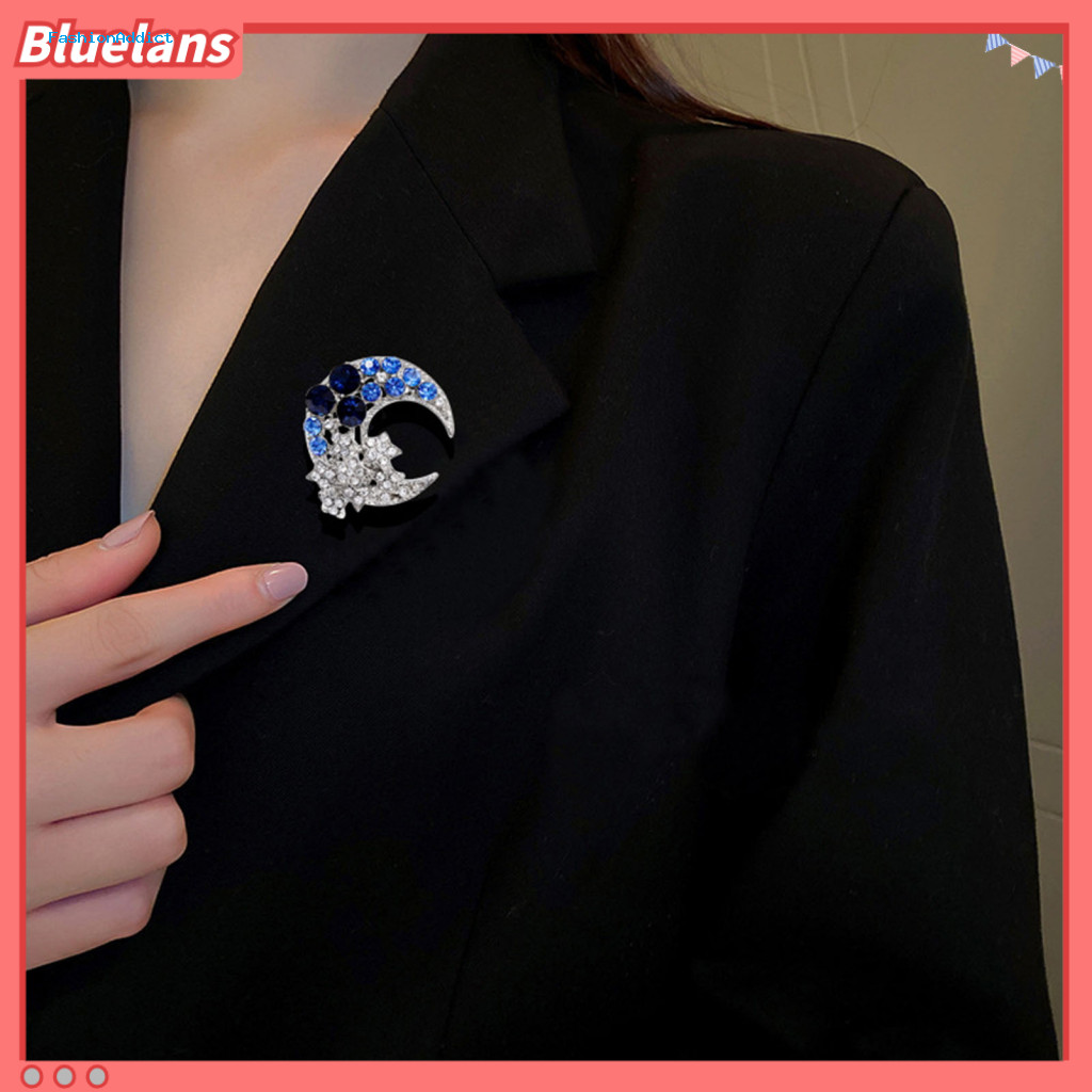 Rhinestone Brooch Moon Star Sparkling Pin Half Jewelry Elegant Suit Clothes Ornament Stylish Gift for Women Trendy Acces