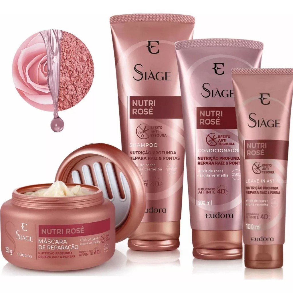 Kit Completo Eudora Siàge Nutri Rosé Shampoo + Condicionador + Mascara + Leave-in