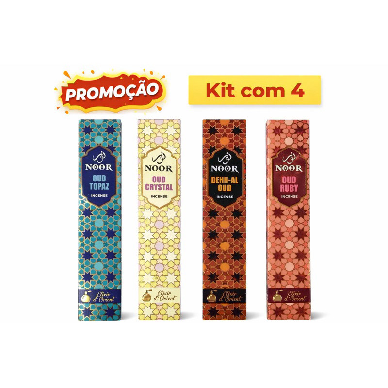 Kit 4 Aromas Incenso Indiano Massala Noor HD - Linha Premium - Hari Darshan
