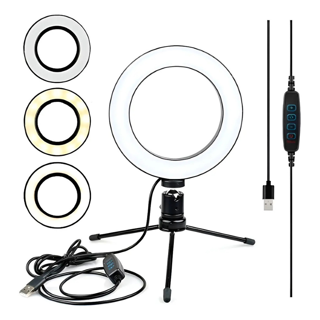 Ring Light VRP 6 Polegadas Mesa 16cm Tripé Luz Fria Neutra Quente INFLUENCER