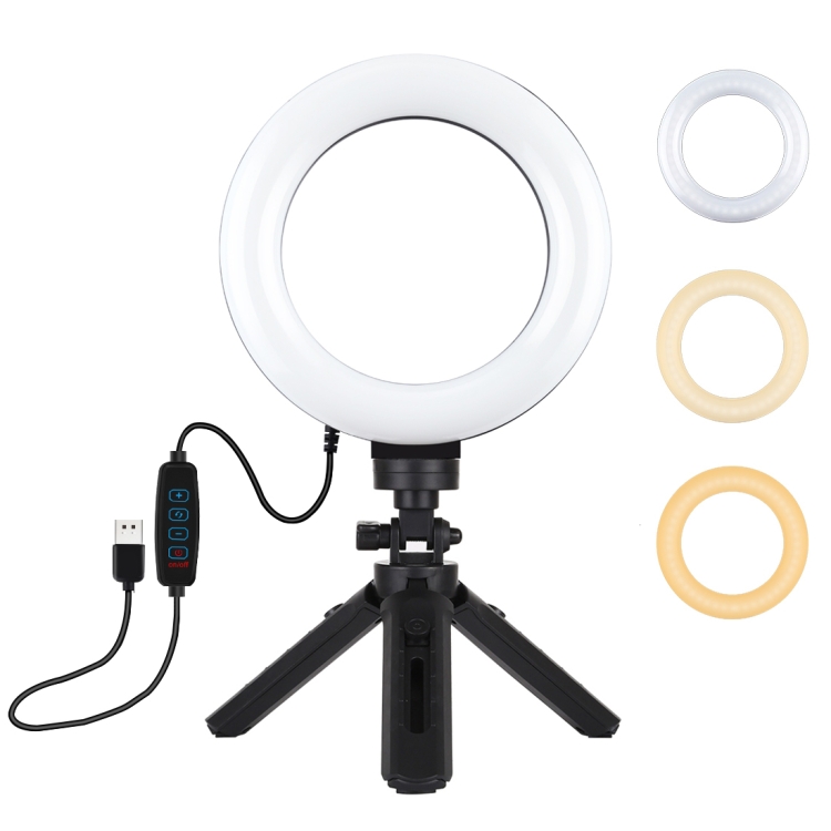 Kit PULUZ de 16cm com luz LED de anel de 6,2 polegadas 3 modos dimerizáveis + tripé de bolso + cabeça de bola de tripé