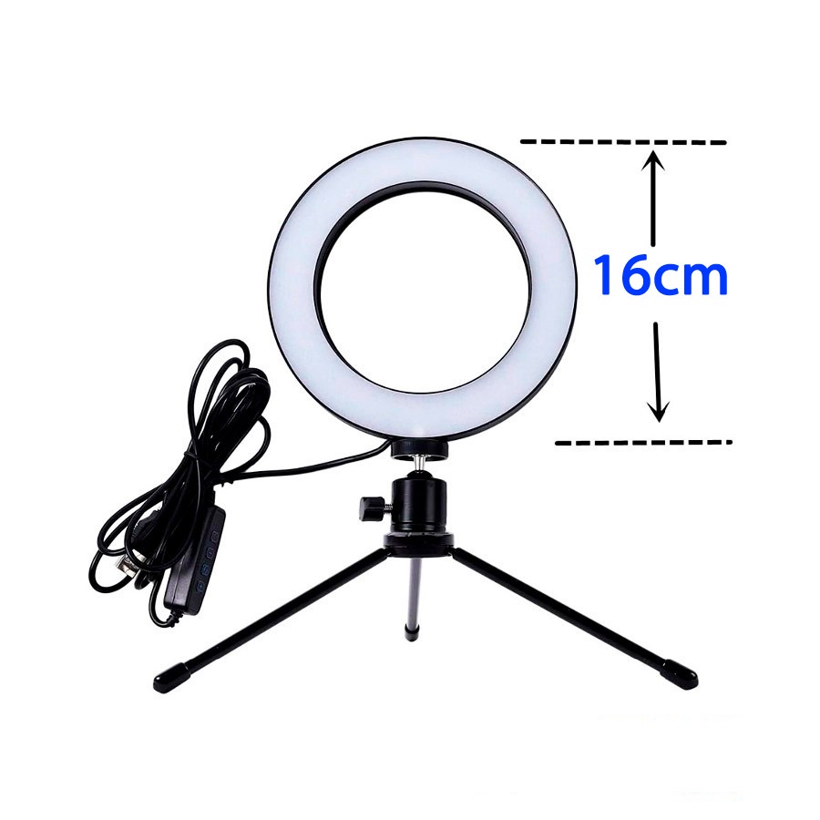 Ring Light 6 Polegadas Pequeno 16cm Iluminador Led com Tripé 3 Tonalidades