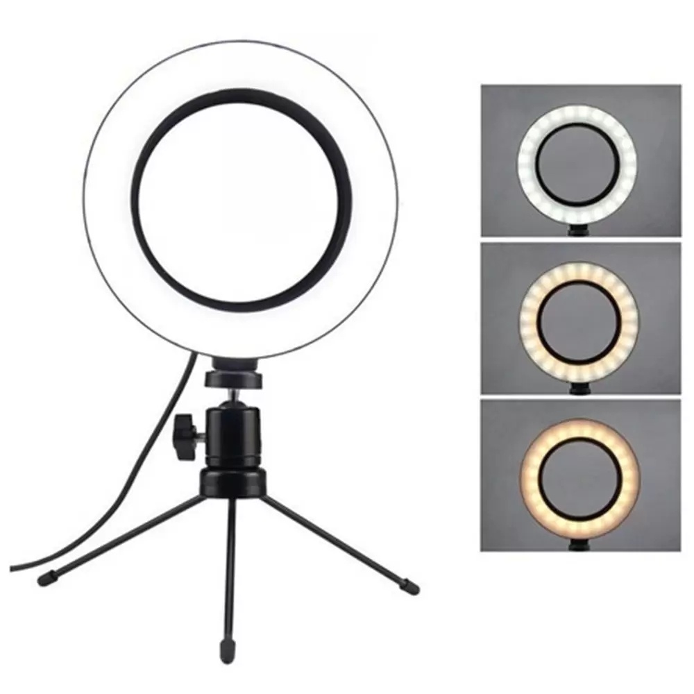 Iluminador Ring Ligth Tripé 6 polegada 16cm de Mesa Youtuber Tik Tok Profissional Original Pronta entrega