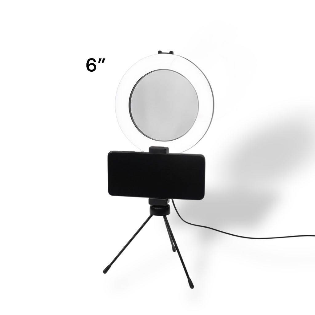 Ring Light Led Mesa Iluminador Pequena Tripé 6 Polegada 16cm Com Suporte de Celular