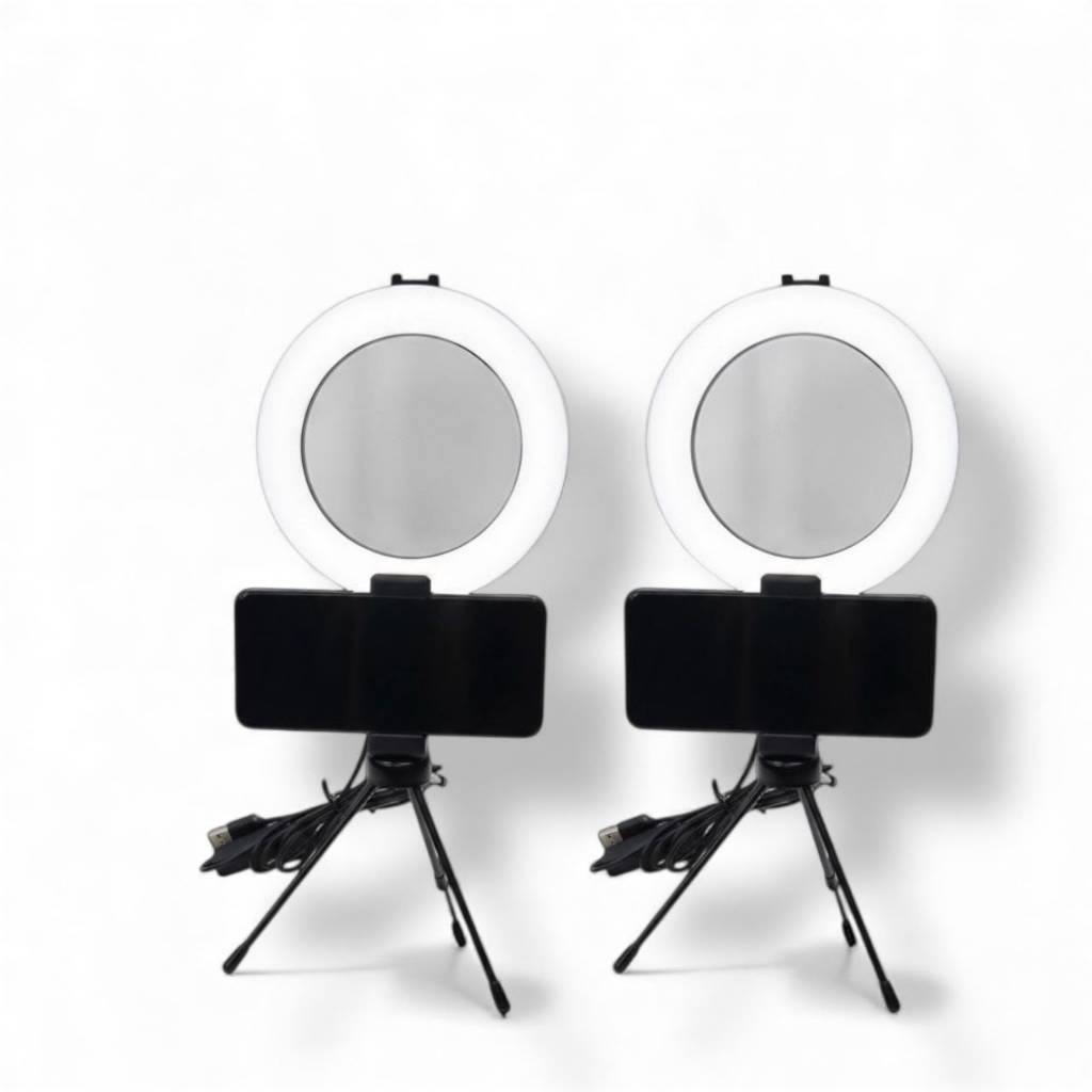 KIT 2 Ring Light Led Mesa Iluminador Pequena Tripé 6 Polegada 16cm Com Suporte de Celular