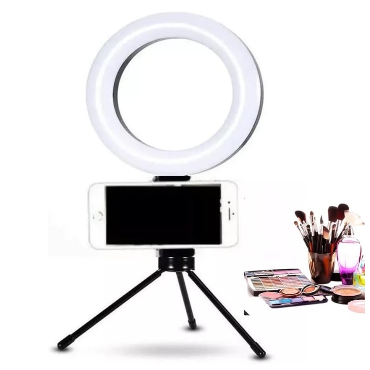Ring Light Mesa Iluminador De Led 6 Polegadas Com Suporte Celular Para Mesa Anel Luz de 16CM Com Tripé Controle Multifun
