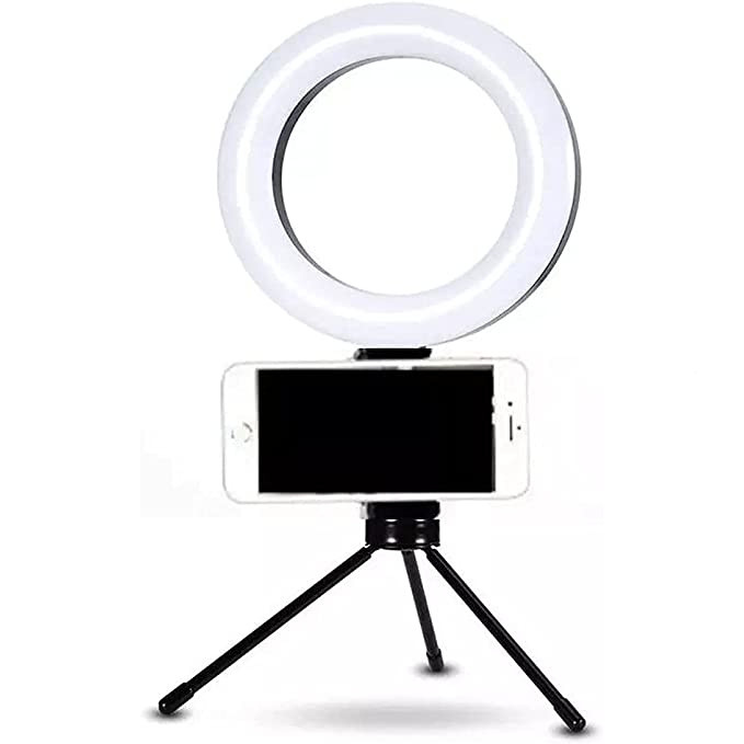 Ring Light de Mesa 6 Polegadas 16cm com Tripé, Luminária LED Portátil para Selfie, Fotos, Vídeos e Maquiagem