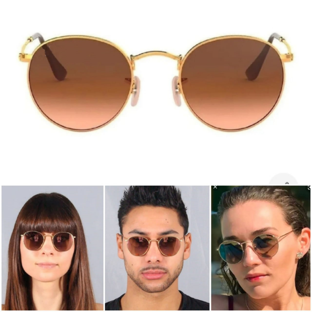 Óculos De Sol Round John Lennon Dourado Marrom Degrade Lentes Cristal Masculino Feminino Verão Proteção UV400 Barato