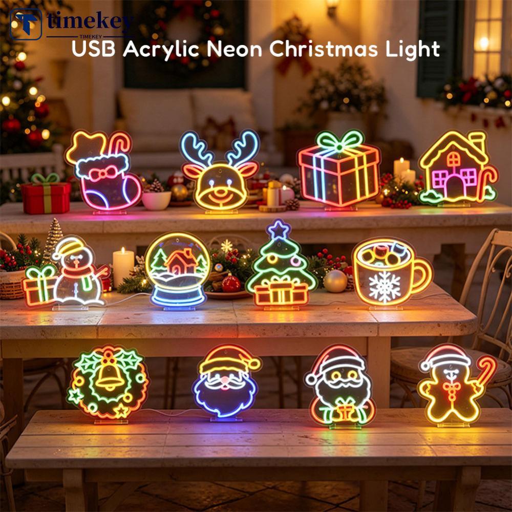 TIMEKEY USB Plug In Desktop Pendurado Dupla Utilização Natal Acrílico LED Neon Light Strip Colorido Atmosfera Decoração
