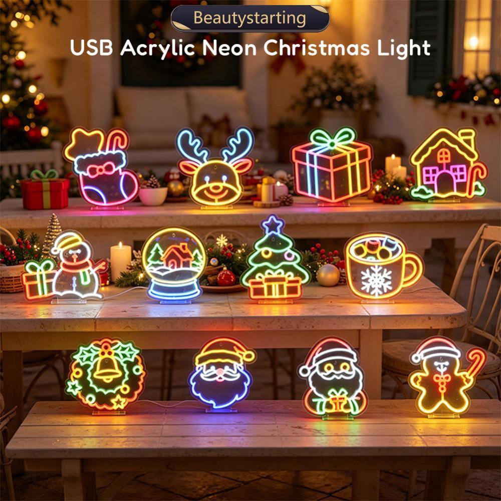BEAUTYSTARTING USB Plug In Desktop Pendurado Dupla Utilização Natal Acrílico LED Neon Light Strip Colorido Atmosfera Dec