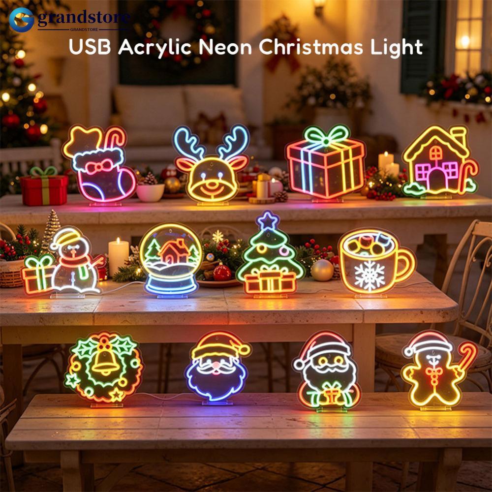 GRANDSTORE USB Plug In Desktop Pendurado Dupla Utilização Natal Acrílico LED Neon Light Strip Colorido Atmosfera Decoraç