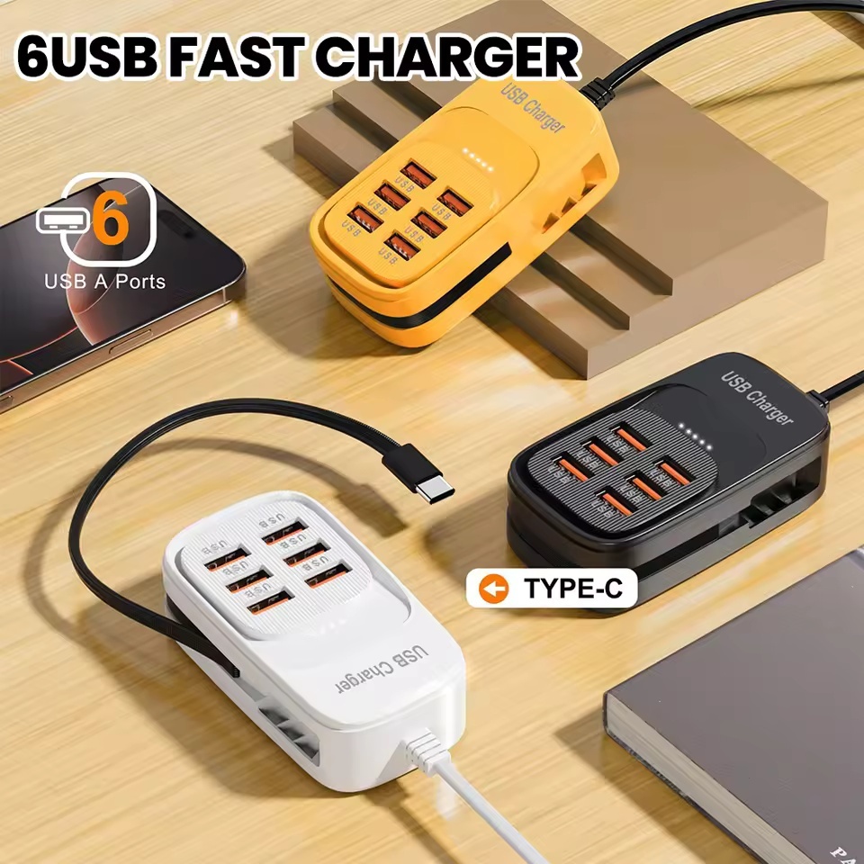 6 Portas USB Carregador Rápido Power Strip Estação De Carregamento Desktop Ue/Eua Plug HUB Adaptador Soquete 3 Tipo C 3U