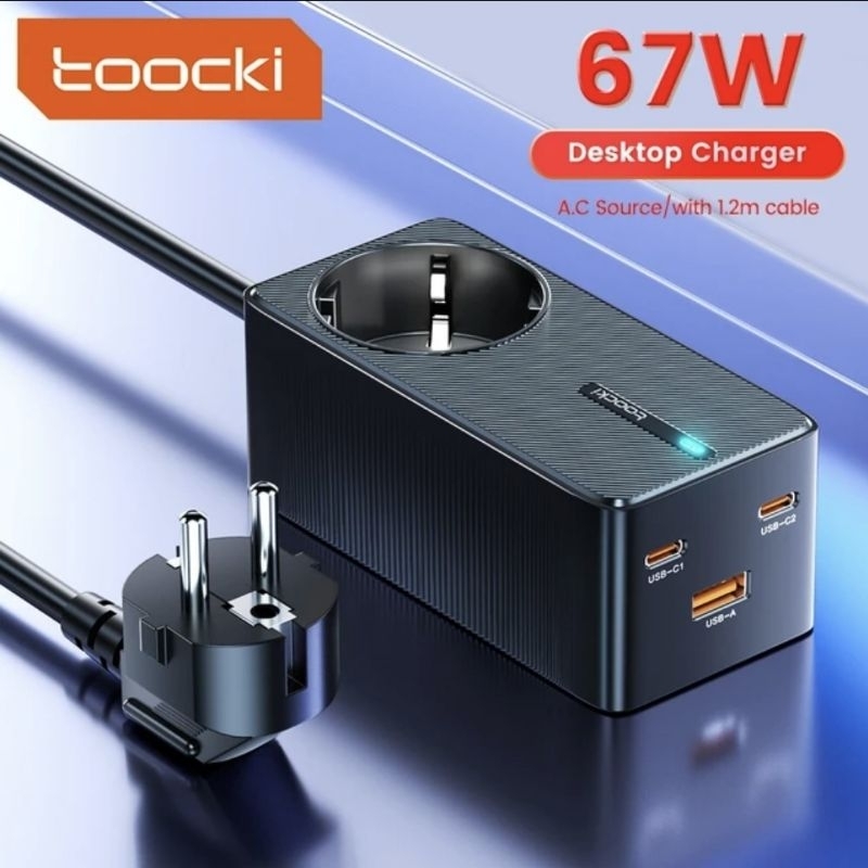 Toocki GaN Carregador Rápido, Power Strip Desktop Tipo C, 67W, Plug Da Tomada 16A