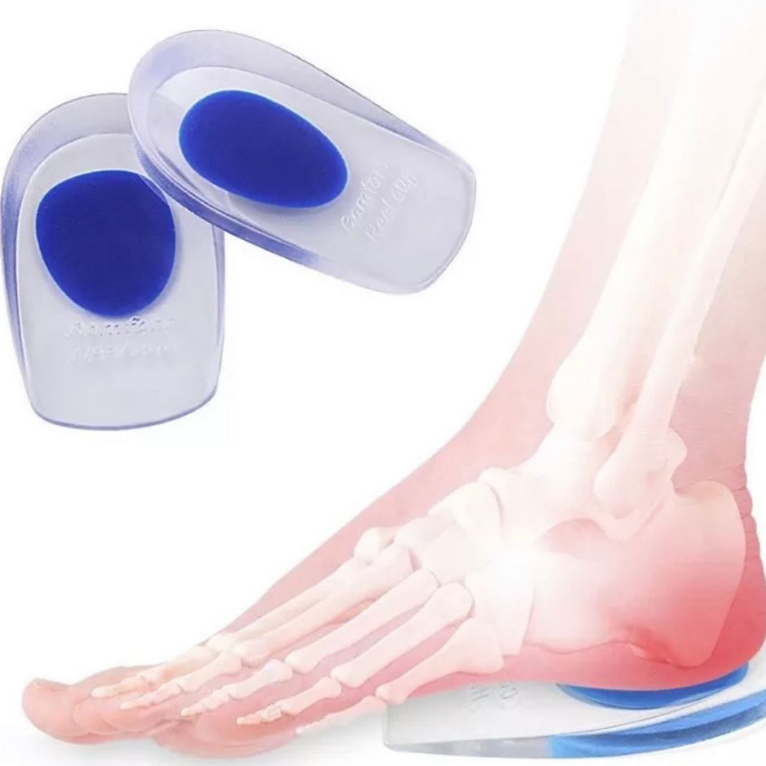 Conjunto 2 Palmilhas de Silicone Gel Ortopédica Transparente, Alivia Esporão do Calcanhar e Proporciona Conforto
