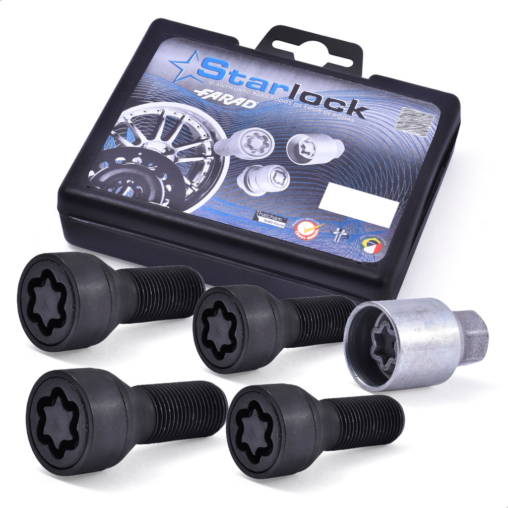 Antifurto Roda 4+1 Parafusos Preta Farad Starlock BMW 328i 12/18 330i 19/21 330e 22/24 335i 11/15 M14x1,25 28mm