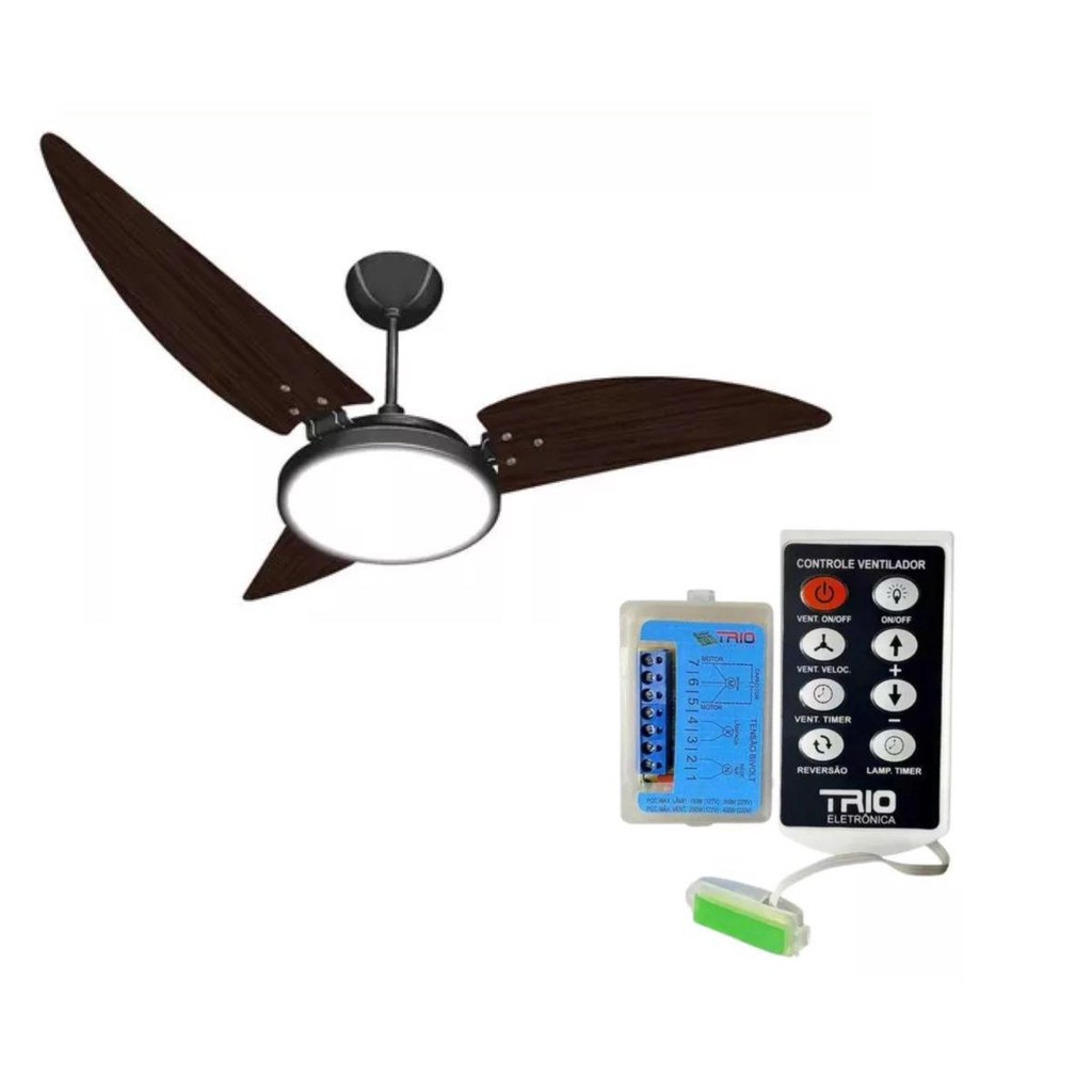 KIT COM VENTEX VENTILADOR TETO MARAGOGI BF 6500K 127V PRETO/TABACO (900) + CONTROLE REMOTO TRIO