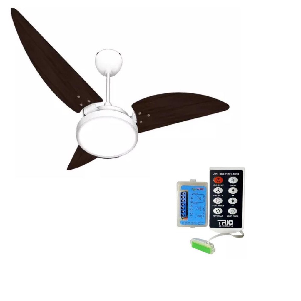 KIT COM VENTEX VENTILADOR TETO MARAGOGI BF 6500K 127V BRANCO/TABACO + CONTROLE REMOTO TRIO