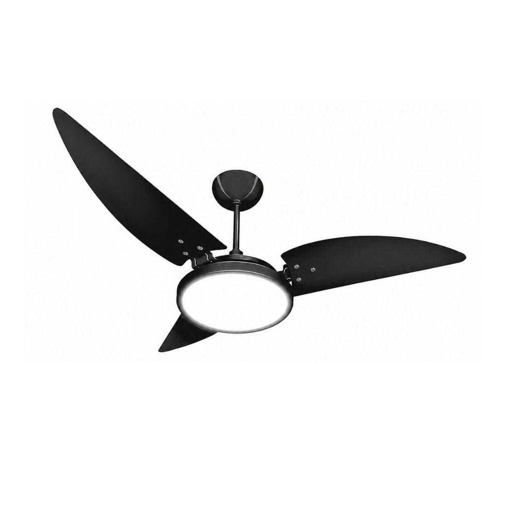 Ventilador Teto Silencioso Preto 150W Maragogi Ventex 3 Pás Turbo Led Moderno Luminária Sala Quarto