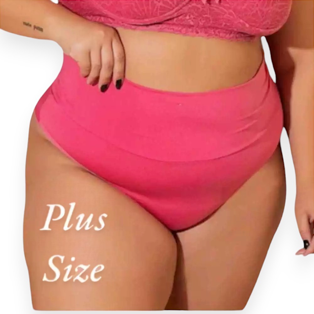 KIT 3 Calcinha Plus Size Cós Duplo Fio Duplo Cintura Alta Fio Dental Extra Plus Delírios Moda Íntima