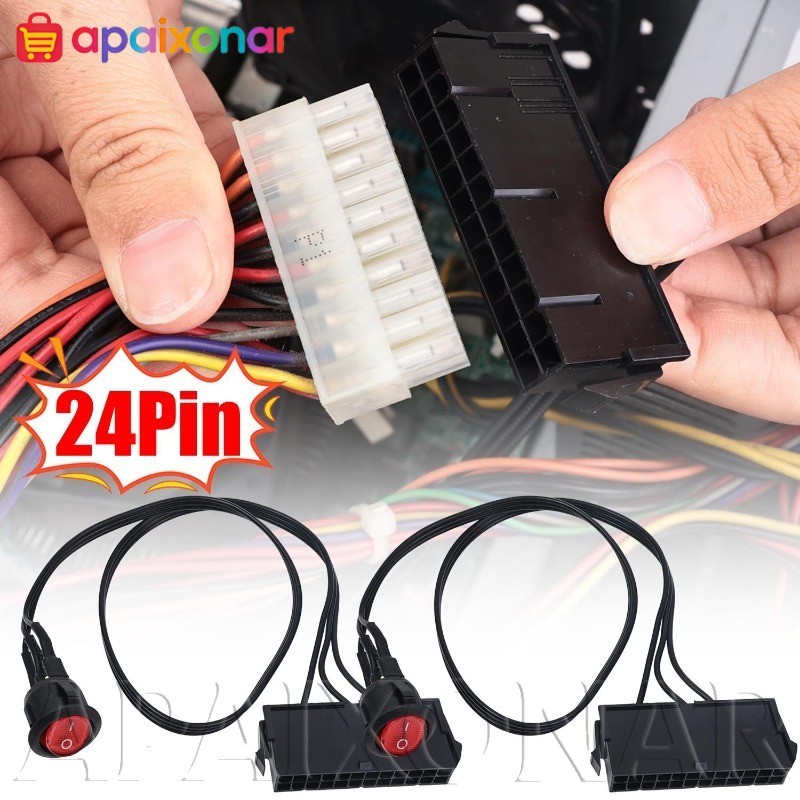 [Happt] 2-1Pc Cabo Inicial De Fonte De Alimentação ATX De 24 Pinos-Luz Indicadora Vermelha-Jumper De Partida Do Testador
