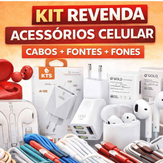 Kit Revenda Inicial 45 itens entre cabos fontes e fones atacado