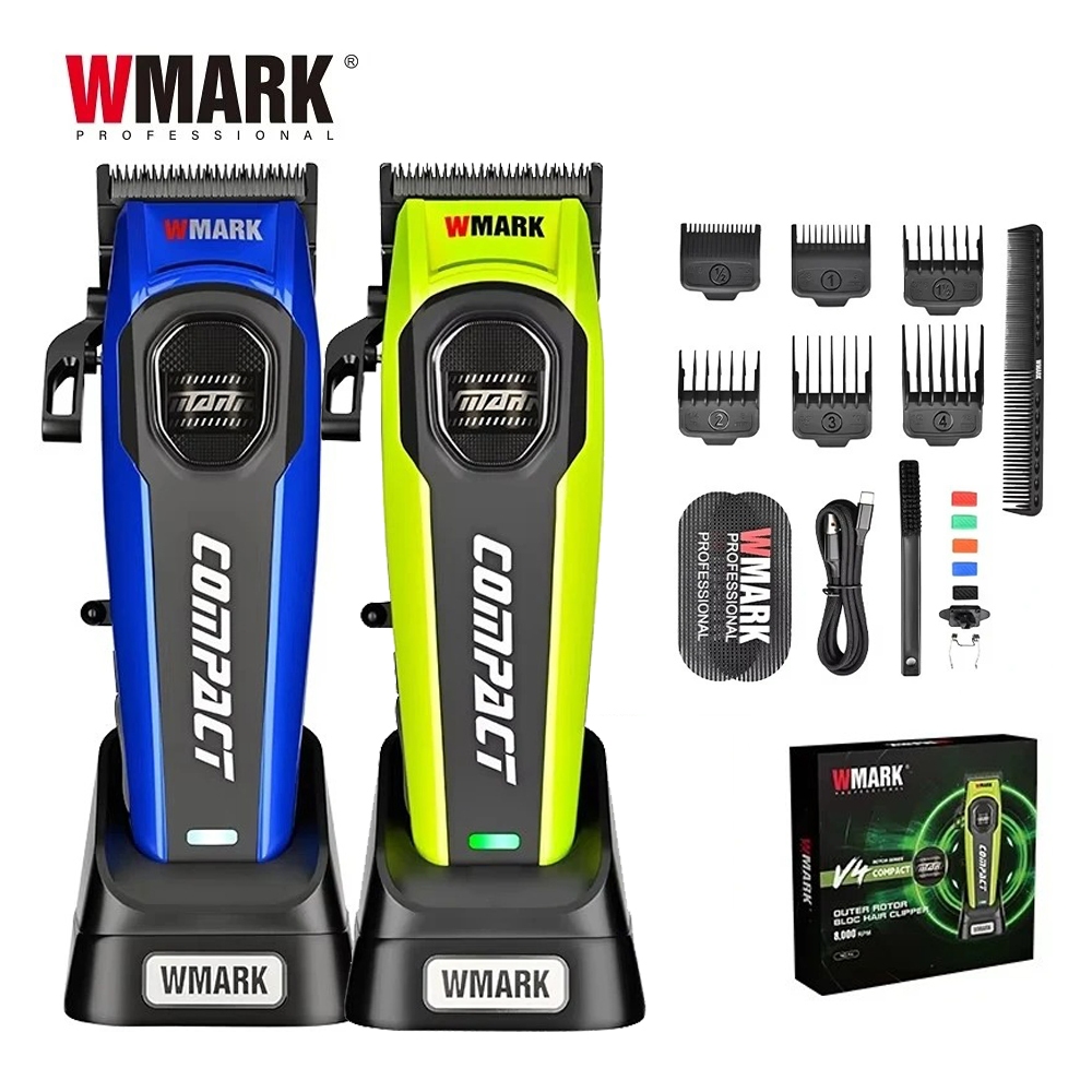 Máquina De Cortar Cabelo Elétrica Profissional WMARK NG-V4 rotor Externo motor Sem Escova 8000RPM Lâmina DLC Com base De