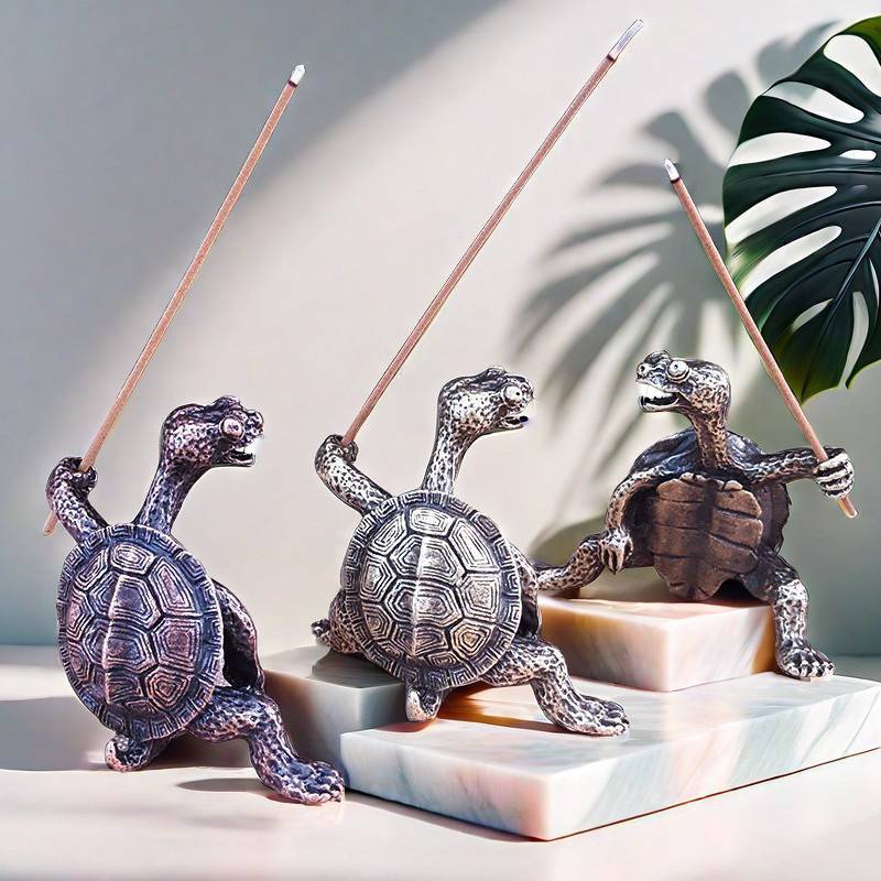 Rightrous 1 Pçs Mini Forma De Tartaruga Incenso Incensário Sândalo Sti Titular Vintage Bronze Animal Queimador Suporte P