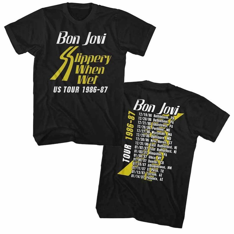 Music.Soul Camiseta Unissex Bon Jovi Slippery When Wet Tour Estampa Rock Moderna Confortável Estilosa Casual