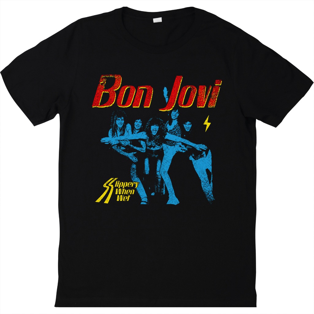 Camiseta Bon Jovi Slippery When Wet Banda Rock | Camisa Unissex Blusa Algodão Hard Rock